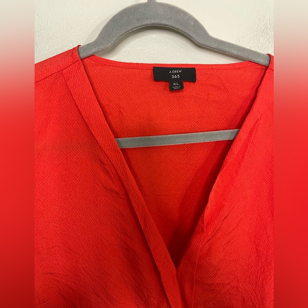 J.Crew 365 Stretch Pure Silk Perfect Shirt in neon hibiscus 3/4 Sleeves Career - Picture 3 of 7